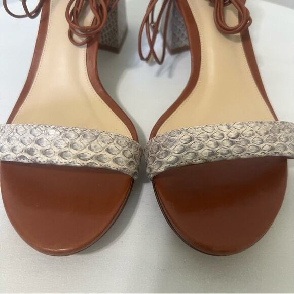 Alexandre Birman Snakeskin Leather Open Toe Strappy Block Heel Shoes Sandal 6.5 - Picture 4 of 13